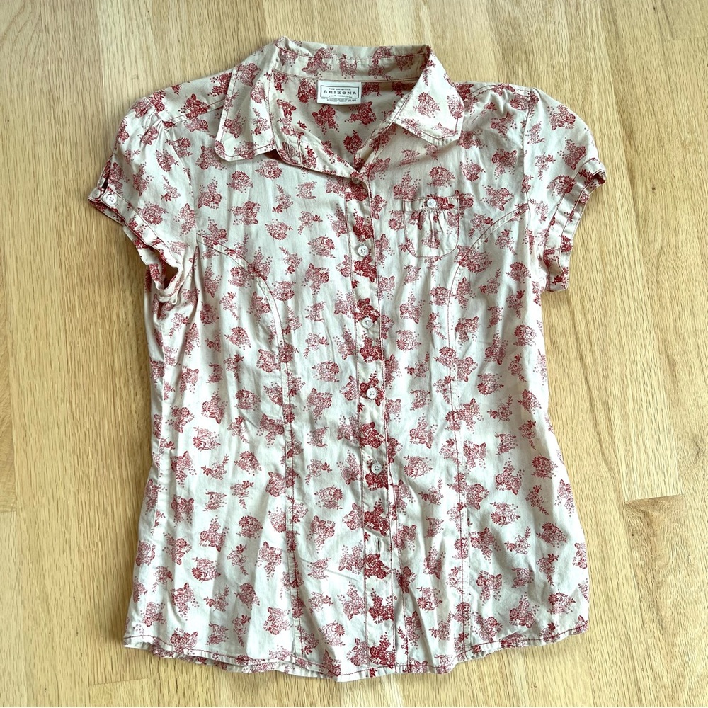 Arizona Red Floral Cap Sleeve Shirt size M